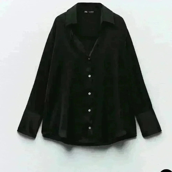 Zara FLOWY SATIN EFFECT Long Sleeve Shirt size M - Picture 3 of 9